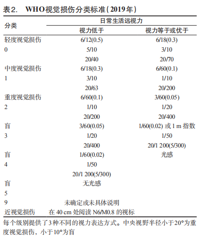 who视觉损伤分类标准（2019年）