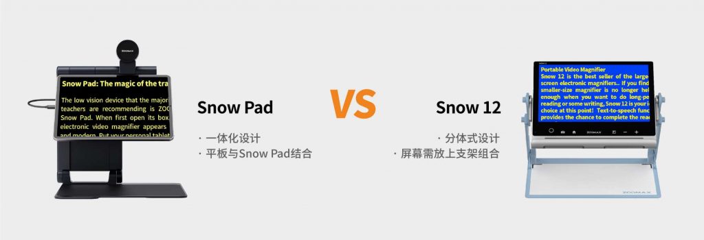 snow pad一体化设计与snow 12助视器分体式设计上的区别