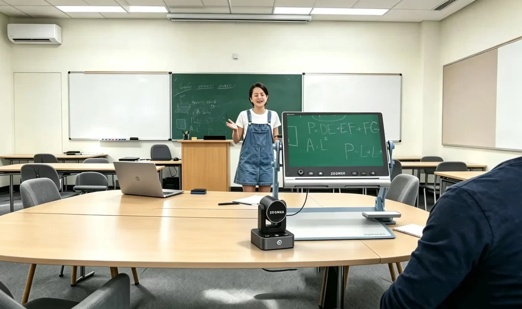 低视力学生使用瑞杰珑snow 12电子助视器+snow eye看远镜头看黑板